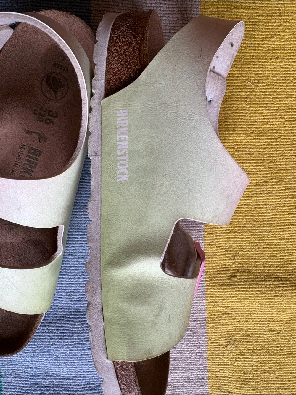 Birkenstock Kids Two-Strap Sandals in Pink and Light Green